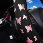 1 Glitter Butterfly Blingbling Fabric Waterproof Non-slip Steering Wheel Cover Fits 14.5-15 Inches