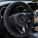 Car Steering Wheel Cover Without Inner Ring 37-38cm Three-dimensional Leather Embroidered Color Diamond-encrusted Breathable