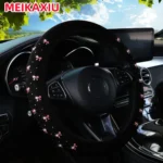 Blingbling fabric elastic car hubless steering wheel cover with small glittering bow. Suitable for 37-38 cm.automotive supplies