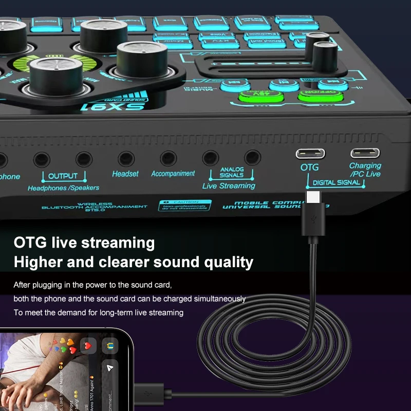 Sound Card Podcast Microphone Sound Card Microphone Sound Mixer live Sound Card Audio Mixing Console Amplifier for Livestreaming - Image 5