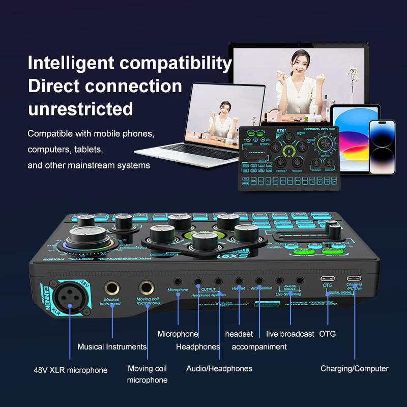Sound Card Podcast Microphone Sound Card Microphone Sound Mixer live Sound Card Audio Mixing Console Amplifier for Livestreaming - Image 3
