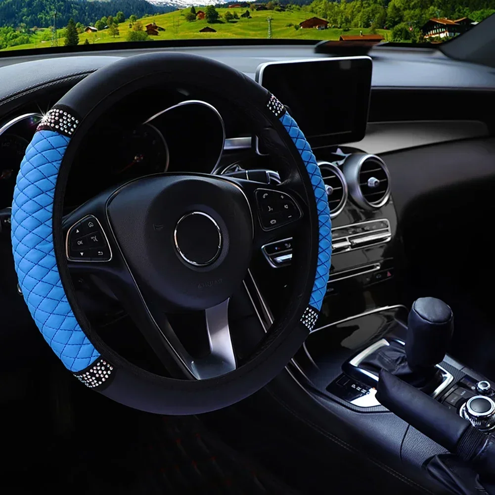 Car Steering Wheel Cover Without Inner Ring 37-38cm Three-dimensional Leather Embroidered Color Diamond-encrusted Breathable - Image 11