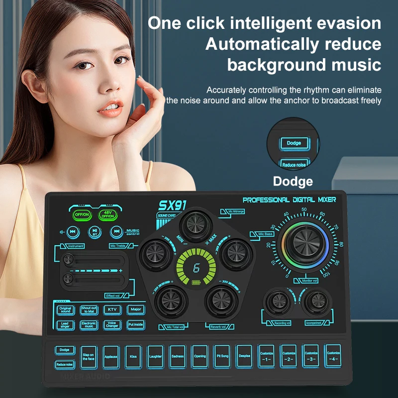 Sound Card Podcast Microphone Sound Card Microphone Sound Mixer live Sound Card Audio Mixing Console Amplifier for Livestreaming - Image 2