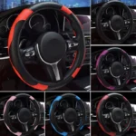 Car Steering Wheel Cover Breathable Anti Slip PU Leather Steering Covers Suitable 38cm Auto Decoration Carbon Fiber