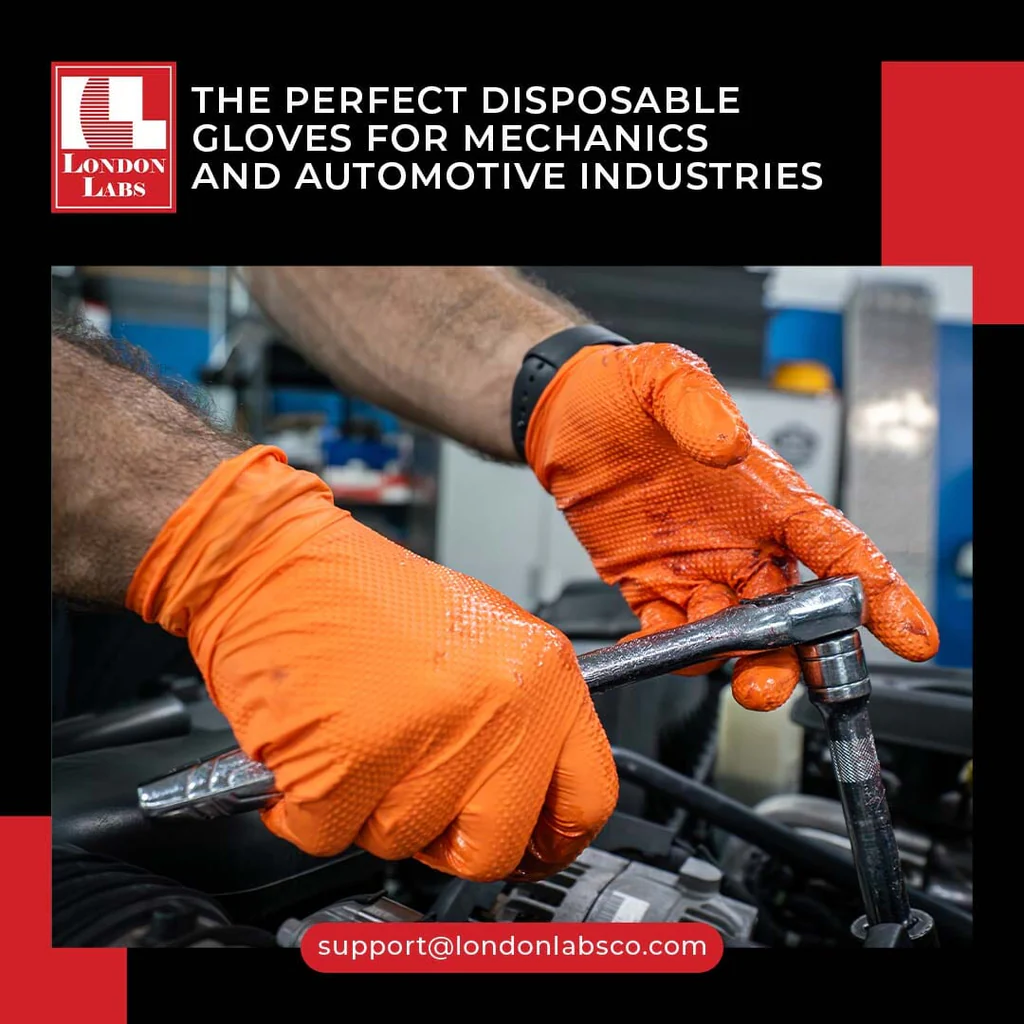 Disposable nitrile gloves commonly used in professional automotive repair shops