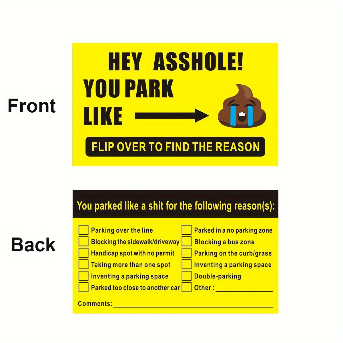 50pcs/pack 9*5.4cm 3.5*2.1inch Car Truck Motorcycle Bad Parking Messy Parking Business Card Card Funny Funny Parking Card Parking Irregular Reminder Warning Prank Card - Image 3
