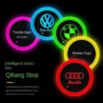 Luxury Car Interior Kits Luminous Cup Pad with USB Charging Seven-Color LED Non-Slip Design for Car Atmosphere Light