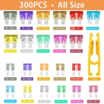 300pcs automotive fuse combination kit, blade type automotive fuse standard and mini size automotive/RV/motorcycle/marine fuses