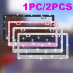 1pc/2pcs Glitter Plastic License Plate Frame – Black & Pink Sparkling Design, Durable Weather-Resistant Car Accessory for US Vehicles, Cute Girl Christmas Gift Idea, Vehicle Customization, Playful Design, Highquality Finish, Auto Customization, Stylish Ac